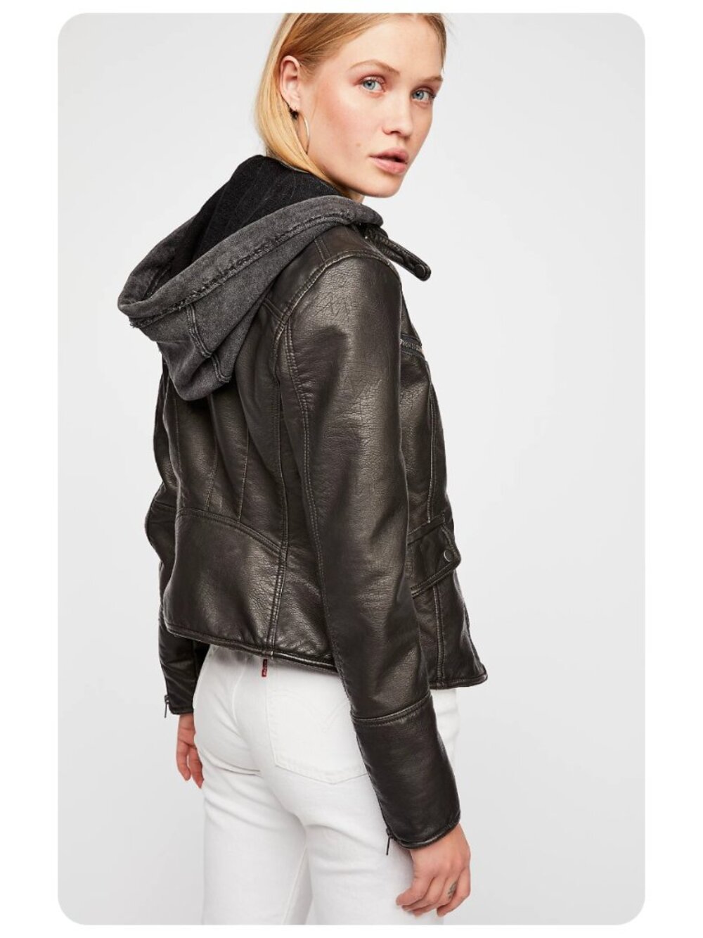We The Free People Black Vegan Leather Monroe Moto Jacket sz M - Picture 2 of 10
